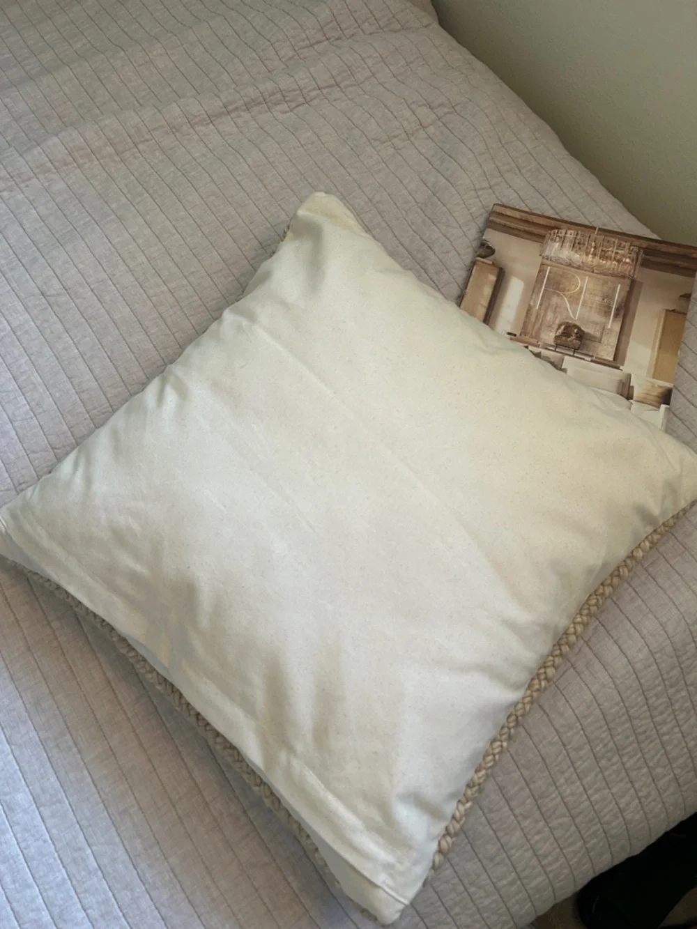 West Elm, Heather cream, neutral boho wool cotton, throw pillow 20X 20